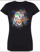 Koszulki i topy damskie - Tygrys Kolorowy Damski Modny T-shirt Nadruk R.S - miniaturka - grafika 1