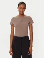 Koszulki i topy damskie - Calvin Klein T-Shirt Satin K20K207974 Brązowy Regular Fit - miniaturka - grafika 1