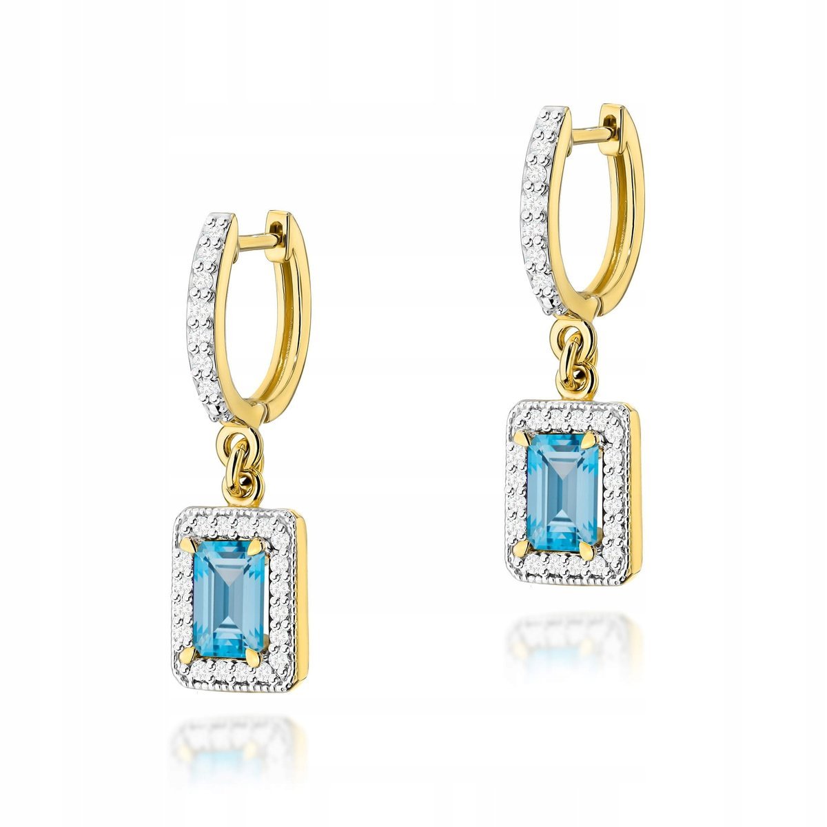 Złote kolczyki z topazem 585 Topaz wiszące oalne kamienie 3,7g diamenty 14k