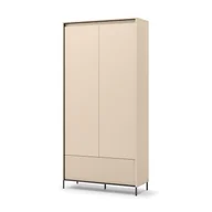 Szafy - Dwudrzwiowa szafa TREND beżowa z szufladą i oświetleniem LED – na czarnych nogach do przedpokoju - miniaturka - grafika 1