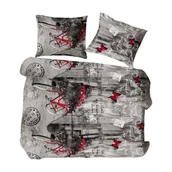 Pościel - Pościel z kory 160x200 szara grafitowa rowery napisy 500N Bielawa KARO - miniaturka - grafika 1