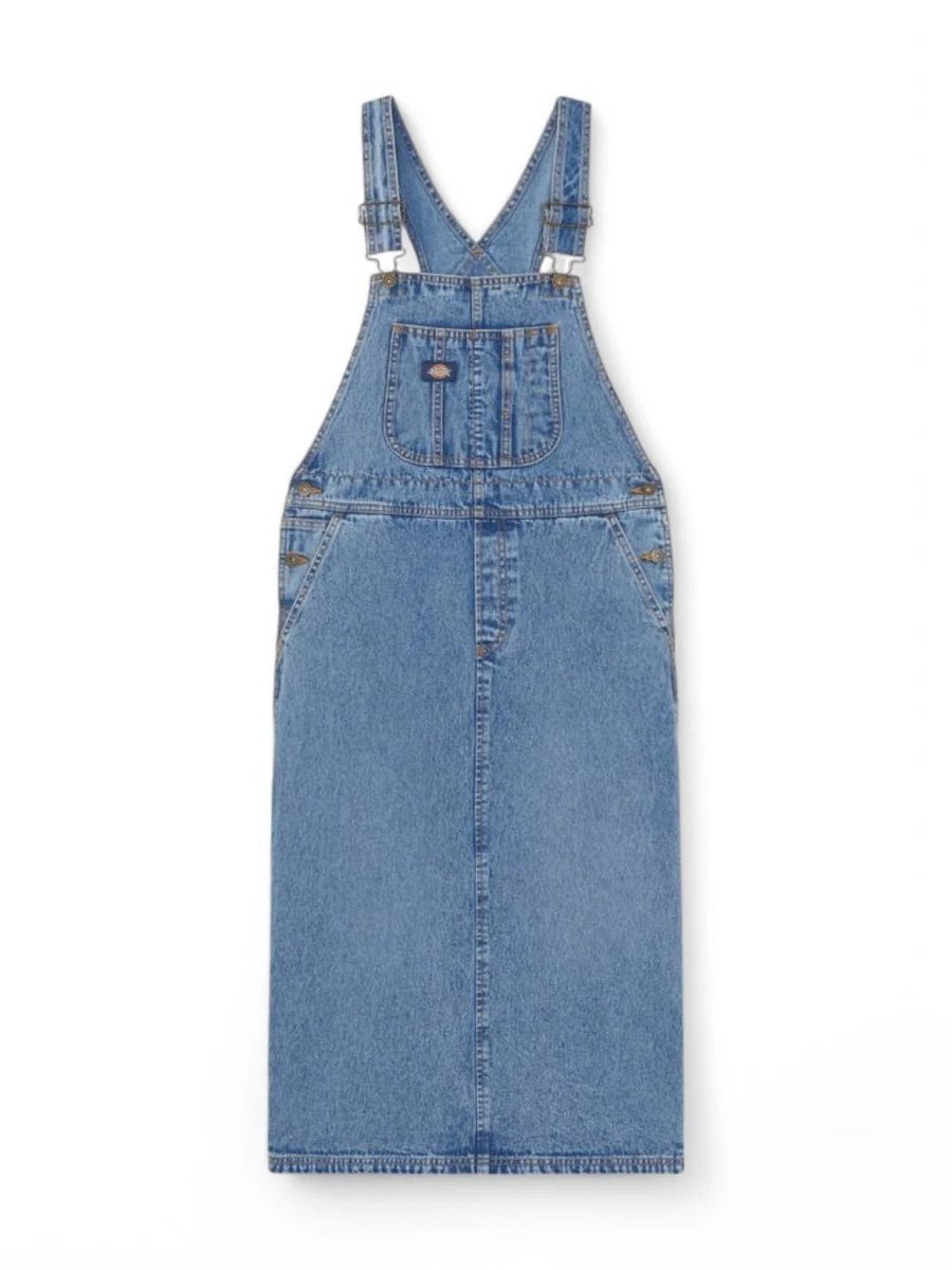 salopette donna dickies bib long overall dress - dk0a4z6t k211 rinsed blue