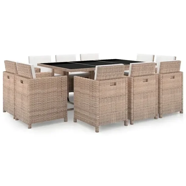 Beżowy zestaw mebli rattanowych z 1 stołem i 10 krzesłami, 167x109x74 cm