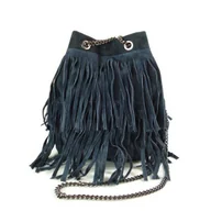 Torebki damskie - Zamszowa Listonoszka Worek Frędzle Włoska Skórzana Granatowa Torebka Wl45Bs - miniaturka - grafika 1