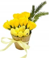 Sztuczne kwiaty - STROIK Z RÓŻE MYDLANE jajko Wielkanoc prezent bukiet żółty podarunek box - miniaturka - grafika 1