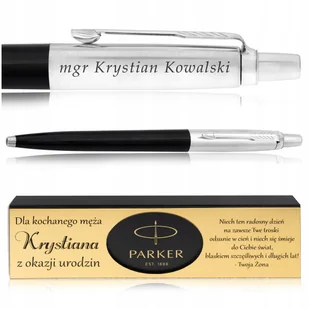 DŁUGOPIS PARKER JOTTER CZARNY + ELEGANCKIE PUDEŁKO Z DEDYKACJĄ + GRAWER - Długopisy - miniaturka - grafika 1