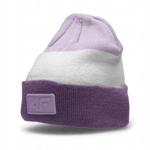 CZAPKA dziecięca dziewczęca 4F ZIMOWA beanie CIEPŁA dwuwarstwowa FIOLETOWA - Czapki damskie - miniaturka - grafika 1