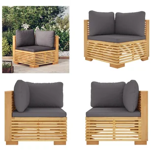 vidaXL Narożna sofa ogrodowa z ciemnoszarymi poduszkami z litego drewna tekowego - Narożnik - Sofa - Sofa zewnętrzna - Sofy ogrodowe - miniaturka - grafika 1