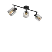 Lampy sufitowe - QAZQA Reflektor sufitowy czarny z przydymionym szkłem  3-punktowy  regulowany - Laura - miniaturka - grafika 1