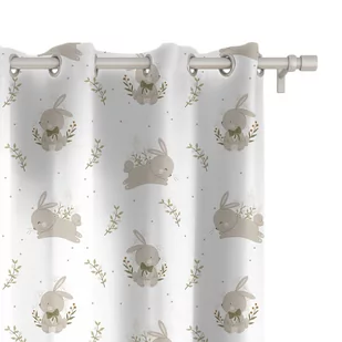 Zasłona dla dzieci BUNNY BLISS wzór D252 | zajączki w gałązkach 150 x 240 cm tkanina standard - Firany i zasłony dla dzieci - miniaturka - grafika 1