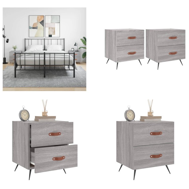 vidaXL Szafki nocne 2 szt. Szara Sonoma 40x35x47,5 cm Materiał drewnopochodny - Stolik nocny - Szafki nocne - Szafa - Szafka nocna