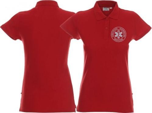 Promostars LPP - Koszulka Polo ratownicza czerwona damska odblaskowa - nadruk przód
