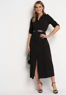 Sukienki - Czarna Rozkloszowana Sukienka Maxi z Bawełny w Koszulowym Stylu Onecca - miniaturka - grafika 1