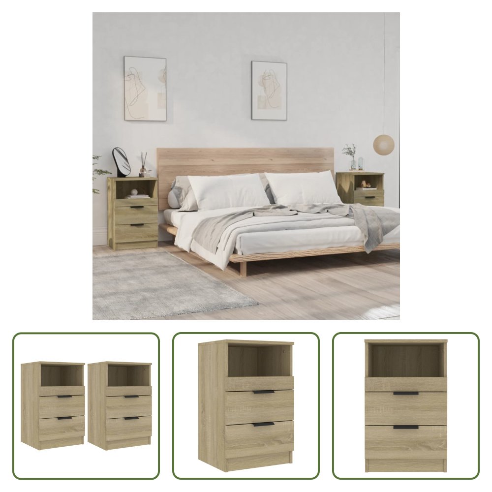 The Living Store Szafki nocne 2 szt. Materiał drewnopochodny dąb sonoma