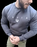 Bluzy sportowe męskie - Bluza sportowa, grafit z haftowanym napisem Furia - miniaturka - grafika 1