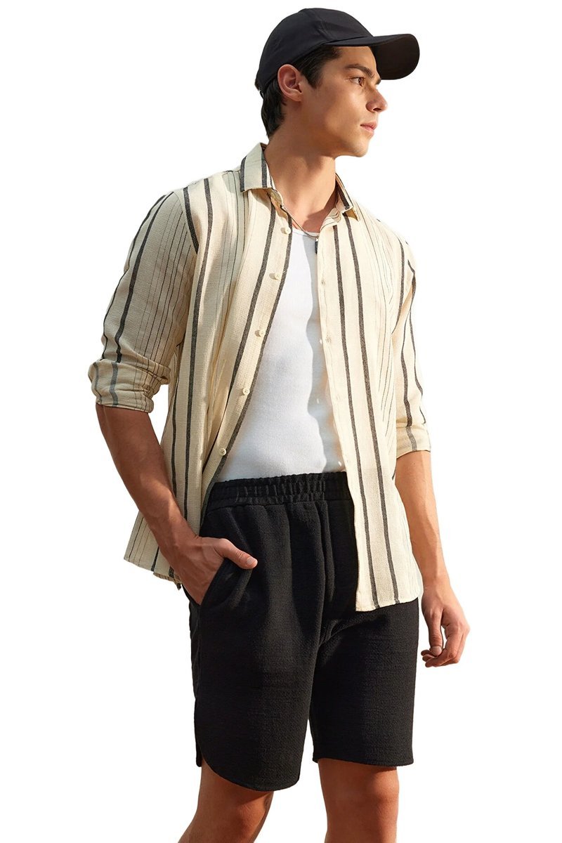 TRENDYOL MAN MĘSKA KOSZULA CASUAL W PASKI DŁUGI RĘKAW BEŻOWA M 5DA