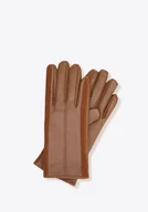 Rękawiczki - Damskie rękawiczki z naturalnej skóry owczej gładkie brązowe - miniaturka - grafika 1