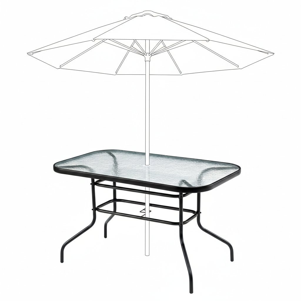 Bauerkraft Duży szklany stół ogrodowy na taras balkon 120x70 transparentny otwór na parasol