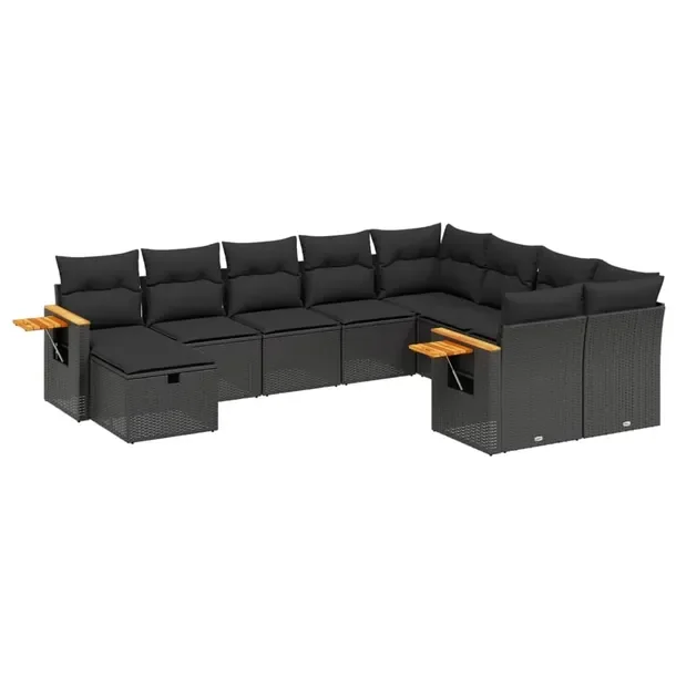 Zestaw mebli ogrodowych modułowych z rattanem PE, czarny, wymiary: 62x62x6