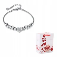 Bransoletki - Bransoletka Srebrna Oszronione Serce Kulki Kryształki Stal Chirurgiczna - miniaturka - grafika 1