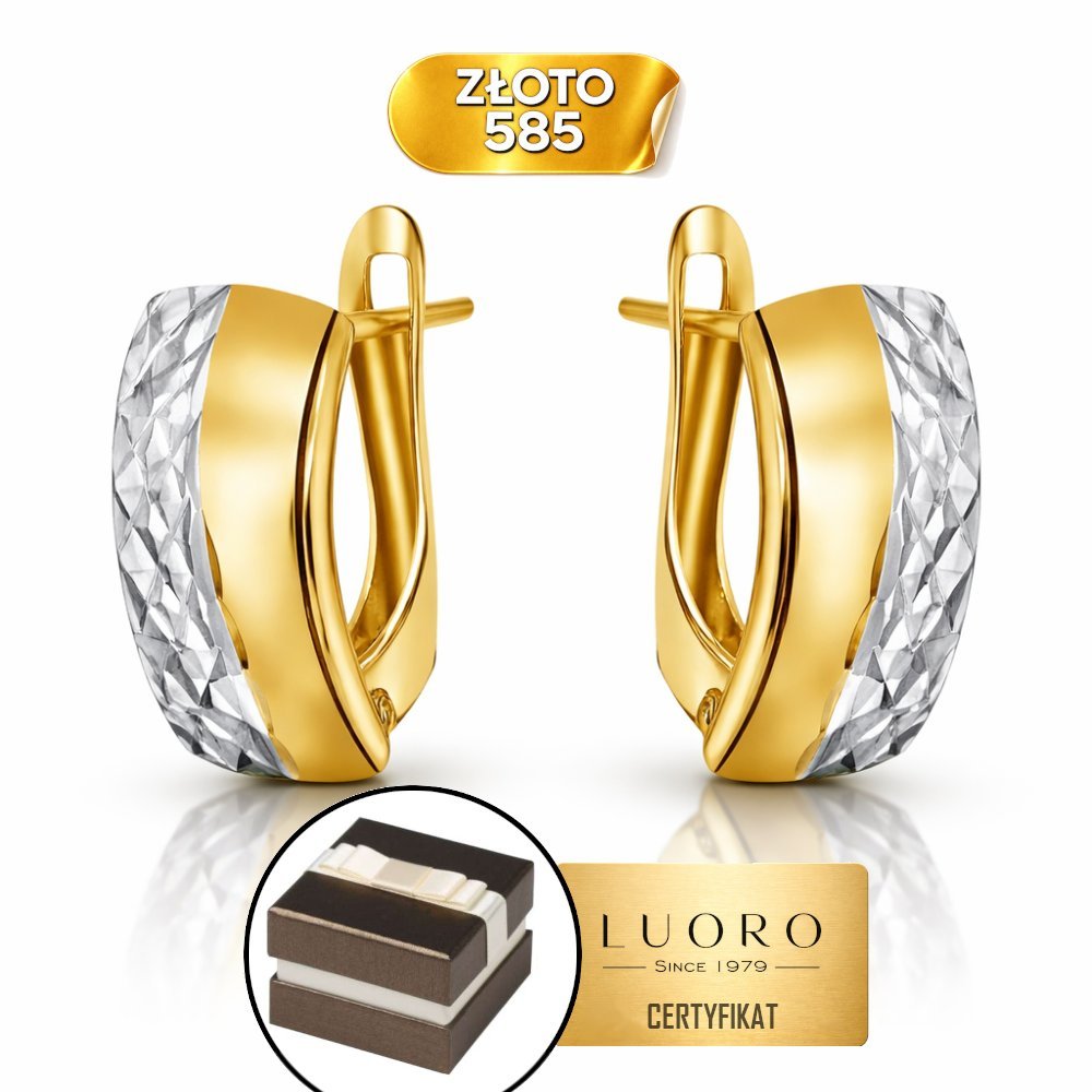 KOLCZYKI ZŁOTE 585 14K DIAMENTOWANE BIAŁE ZŁOTO PROSTOKĄT 12 MM 6 MM