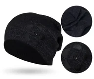 Czapki damskie - PETERSON czapka zimowa beanie damska czarna z haftem i kryształkami - miniaturka - grafika 1
