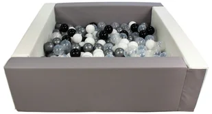 Kwadratowy suchy basen z ekoskóry z 200 piłeczkami (biały, szary/czarny, biały, transparentny, srebrny) - Suche baseny - miniaturka - grafika 1
