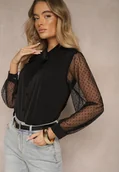 Koszule damskie - Czarna Koszula Ozdobiona Wiązaniem i Transparentnymi Rękawami Aennora - miniaturka - grafika 1