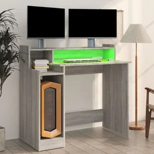 Biurko z podświetleniem LED, szary dąb sonoma, 97x90x45 cm! - Biurka - miniaturka - grafika 6