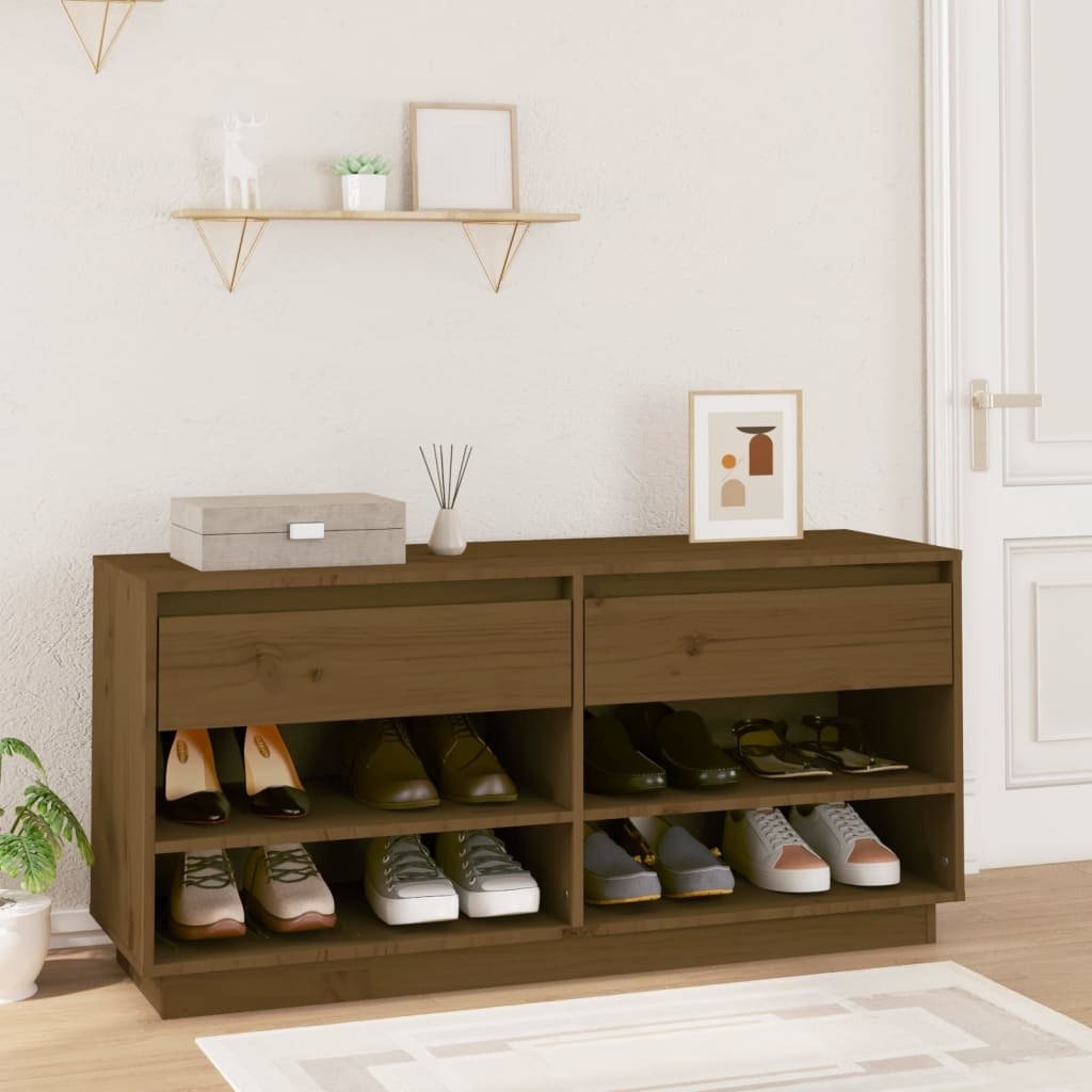 Stojak na buty miodowy brąz 110x34x52 cm lite drewno sosnowe