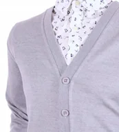 Swetry męskie - Sweter męski rozpinany kardigan na guziki w szpic wełniany z wełny L szary - miniaturka - grafika 1