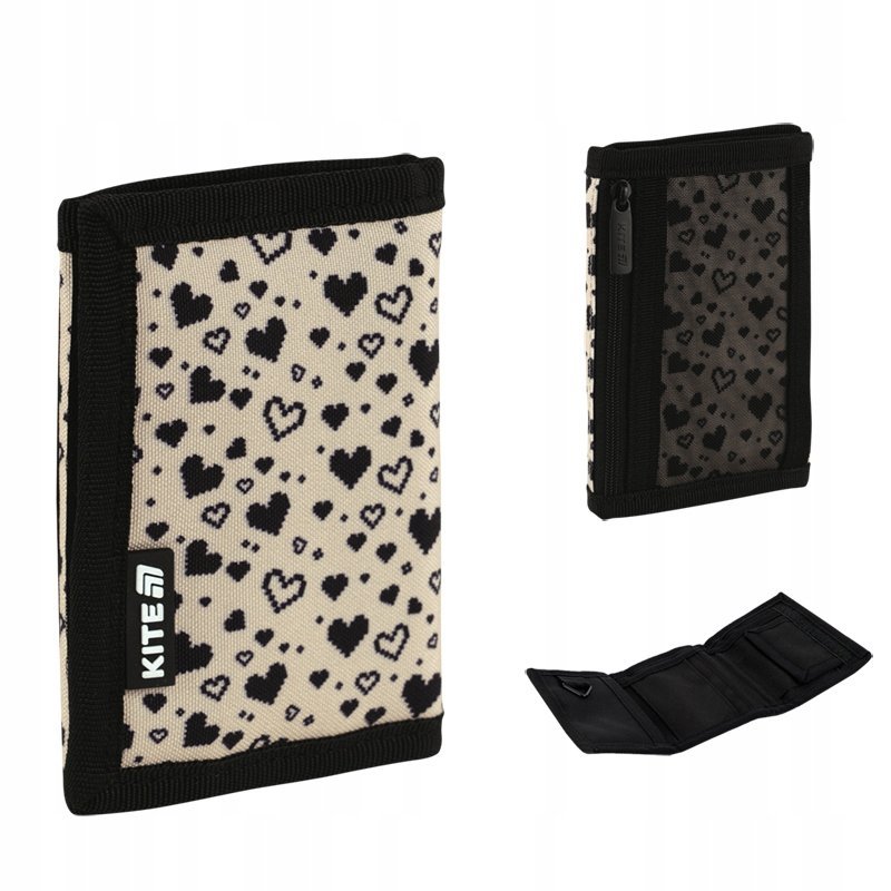 Portfelik dla dziewczynek do szkoły z uchwytem na klucze beżowy serca Kite