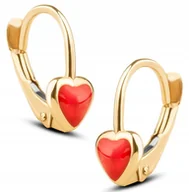 Biżuteria dla dzieci - ŚLICZNE ZŁOTE KOLCZYKI DLA DZIEWCZYNKI CZERWONE SERDUSZKA SERCA 14KT 585 - miniaturka - grafika 1