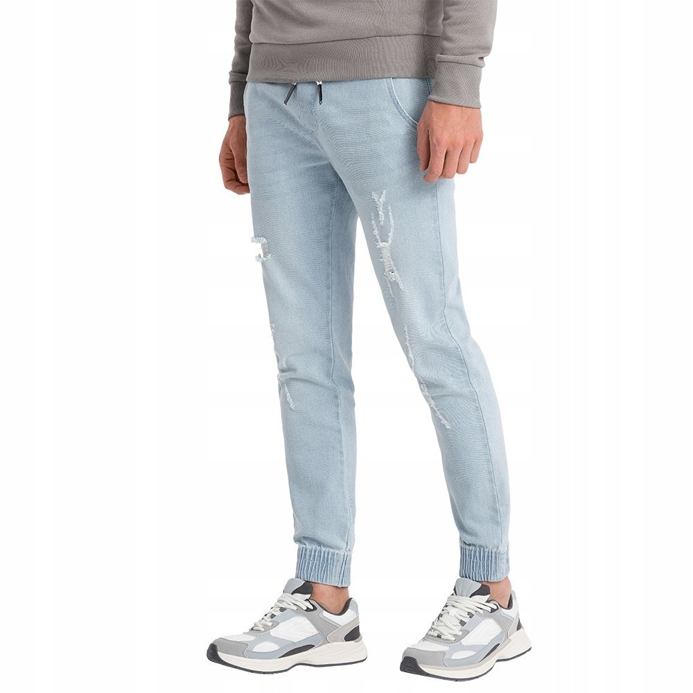 Męskie spodnie jeansowe JOGGERY przetarcia j.niebieskie V1 OM-PADJ-0150 L