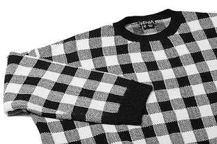 Swetry damskie - Fenia Damski sweter z dzianiny Slouchy z blokiem kolorów w kratkę, czarno-biała, w kratkę, rozmiar XS/S, Czarno-biała kratka, XS - grafika 1