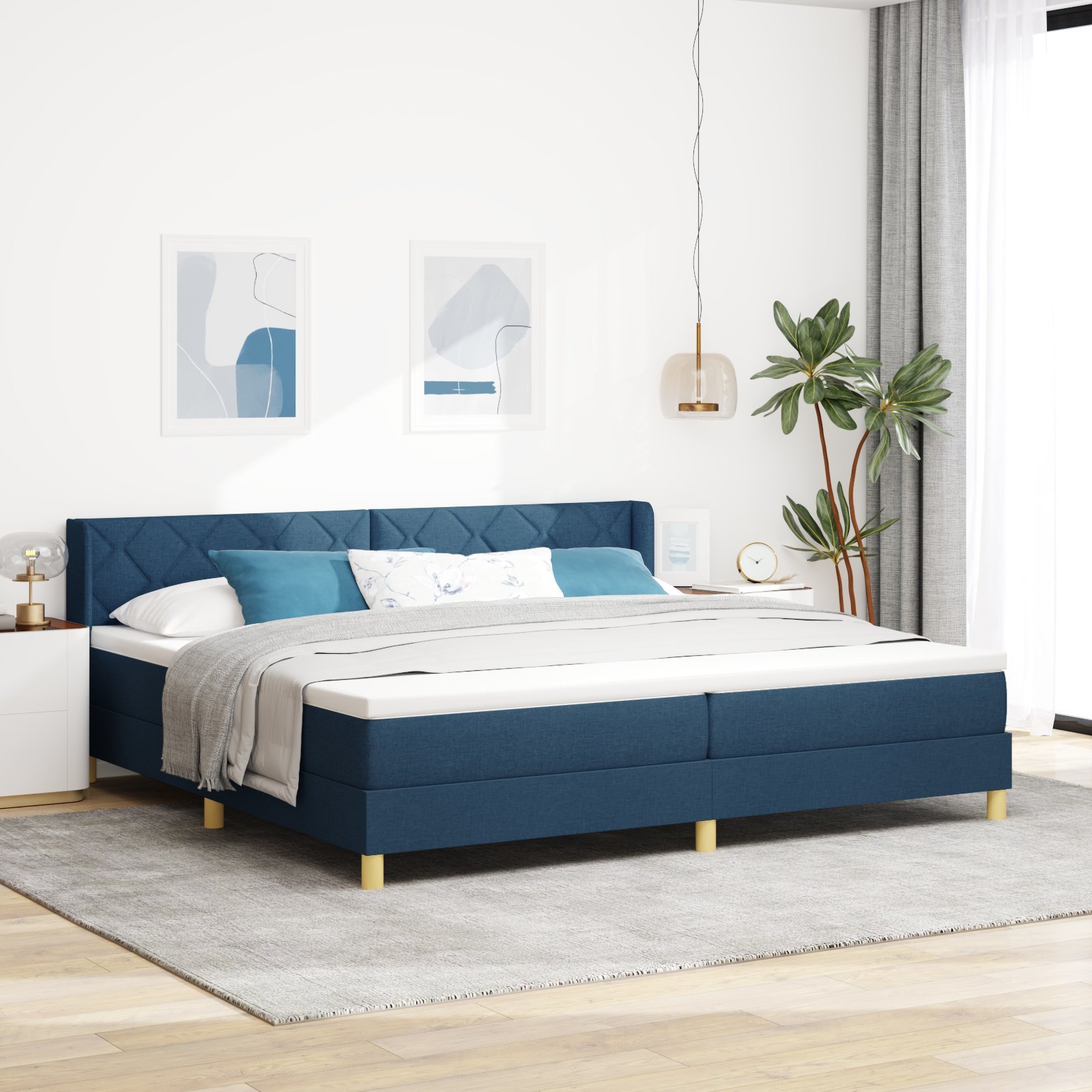 Łóżko Box Spring z materacem Niebieskie 200x200 cm Tkanina