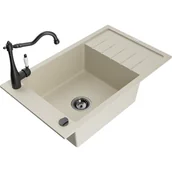 Zlewozmywaki z baterią - Mexen Elias zlewozmywak granitowy 1-komorowy z ociekaczem i baterią kuchenną Carla, beżowy - miniaturka - grafika 1