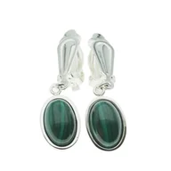 Kolczyki - Skorulski Jewellery, Klipsy, Malachit owalny w srebrze - miniaturka - grafika 1