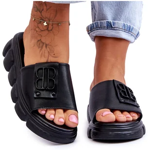 Vinceza Damskie Klapki Na Platformie Z Ozdobą Czarne Monroe - Klapki i japonki damskie - miniaturka - grafika 1