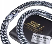 Bransolety męskie - GRUBA SREBRNA BRANSOLETA + ŁAŃCUSZEK NA SZYJĘ ZESTAW 12MM STAL CHIRURGICZNA - miniaturka - grafika 1