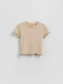 Bluzki dla niemowląt - Reserved - Prążkowany t-shirt z haftem - beżowy - miniaturka - grafika 1
