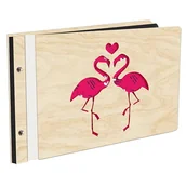 Albumy fotograficzne - Album Na Zdjęcia Wyklejany Kochane Flamingi Z Pierwszą Stroną W Kolorze W Drewnianej Oprawie Z Czarnymi Kartami Z Grawerem - miniaturka - grafika 1