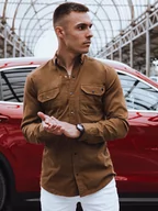 Koszule męskie - Koszula męska jeansowa brązowa Dstreet DX2580-XXL - miniaturka - grafika 1