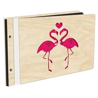 Albumy fotograficzne - Album Na Zdjęcia Wyklejany Kochane Flamingi Z Pierwszą Stroną W Kolorze W Drewnianej Oprawie Z Czarnymi Kartami Z Grawerem - miniaturka - grafika 1