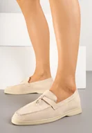 Mokasyny damskie - Beżowe Mokasyny z Imitacji Zamszu z Ozdobną Aplikacją Tasseli - miniaturka - grafika 1