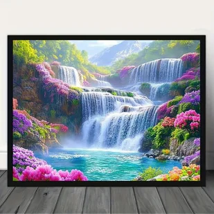 TEMU 1 Duży 15.7x19.7in Sceniczny Wodospad & Krajobraz 5D Pełne Wiercenie Okrągłe Diamentowe Malowanie Zestaw - Żywa Mozaika Ścienna, Idealny dla - Inne - miniaturka - grafika 1