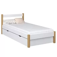 Łóżka - Drewniane łóżko pojedyncze z szufladą N01 biało dębowe 100x200 - miniaturka - grafika 1
