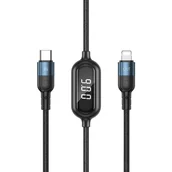 Kable USB - Remax Litxn kabel do szybkiego ładowania USB Typ C - Lightning 20W Power Delivery z wyświetlaczem ekranem miernik mocy 1m czarny (RC-193i) - miniaturka - grafika 1