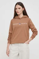 Bluzy damskie - Gant bluza damska kolor brązowy z kapturem z nadrukiem - miniaturka - grafika 1