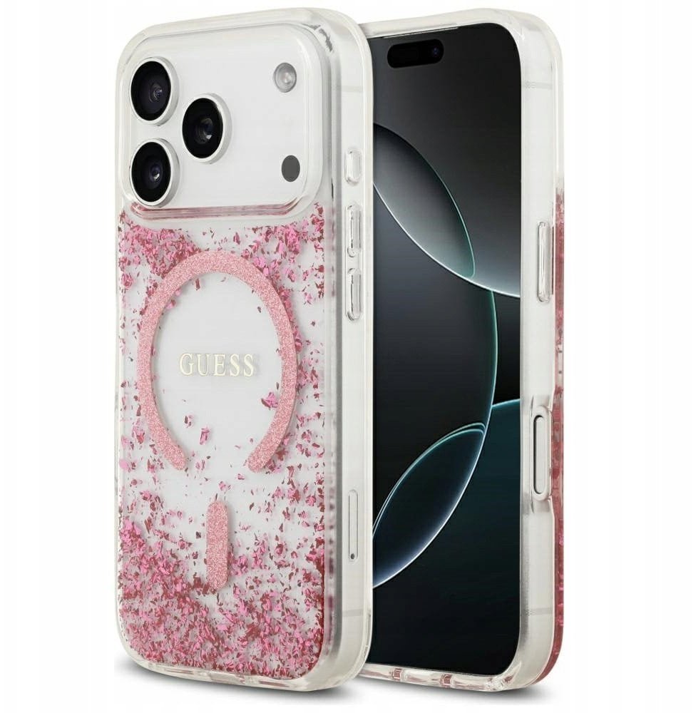Etui Guess Resin Bottom Glitter MagSafe do iPhone 17 Pro różowy